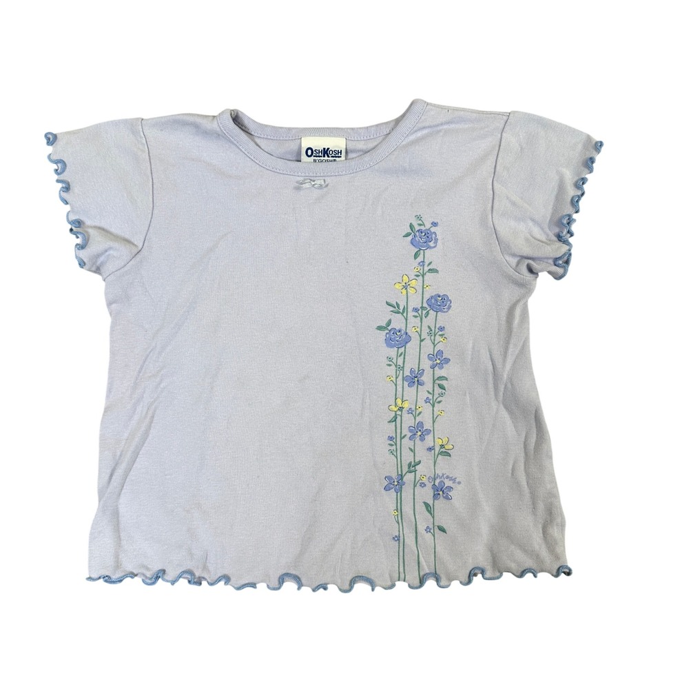 Vintage OshKosh Bgosh Girls Lavender Floral Lettuce Edge Cotton Top Size 6 USA